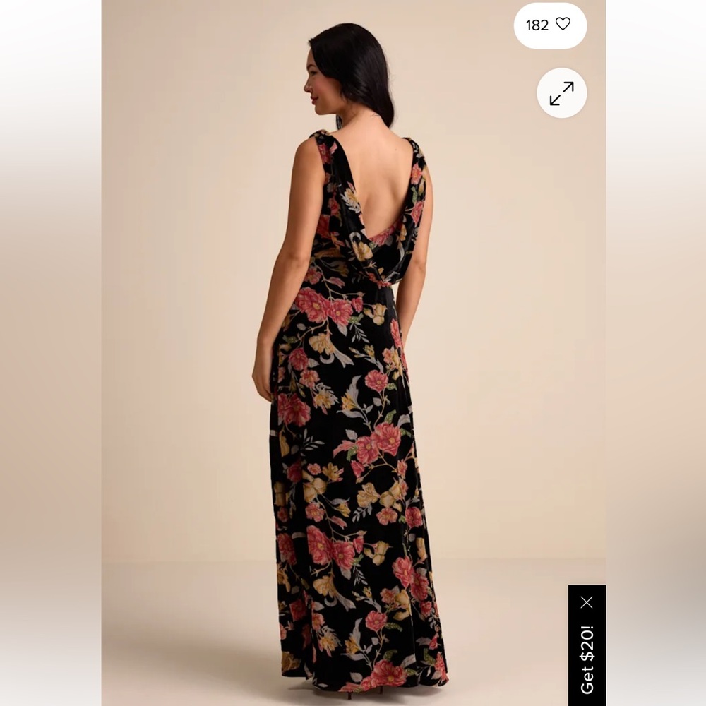 NWT Lulus Prim Black Multi Floral Burnout Velvet Cowl Back Maxi Dress - Size L - Picture 3 of 4